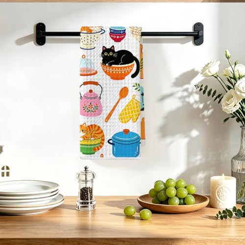 Image of Hanamiya Na Cute Cat Kitchen Towels 24x14 Inch, Cats Gifts Reusable Dish Towels for Kitchen Bathroom Decor, Waffle Weave Absorbent Hand Cloth Tea Towel, Cat Lover Gifts for Women Mom Friend