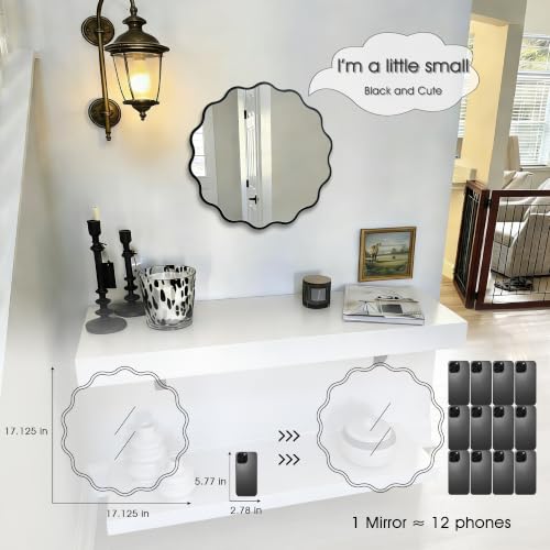 Image of Small Black Wavy Round 17 inch Scalloped Modern Wall Vanity Decor Mirror