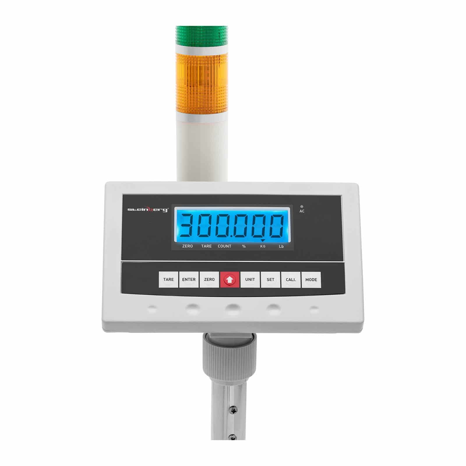 Steinberg Systems SBS-PF-300/10A Plattformwaage Warnleuchte 300 kg / 0,005 kg 400 x 500 x 122 mm kg/lb Bodenwaage Waage Industriewaage mit Signalleuchte Kontrollampel