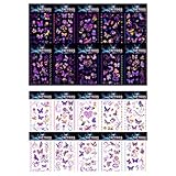 UV Butterfly Temporary Fake Tattoos Long Lasting 3D Realistic Tatoo Stickers Floral Sun Waterproof Watercolor Tattoos For Women Arm Neck Brirthday Party Adult Art (Style 16)