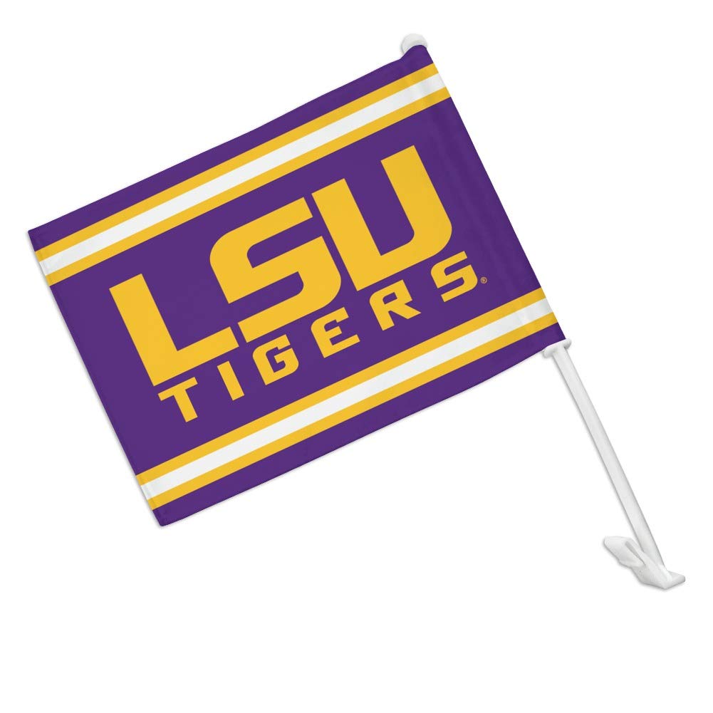 GRAPHICS & MORE LSU Wordmark with Jersey Stripes Car Truck Flag with Window Clip On Pole Holder