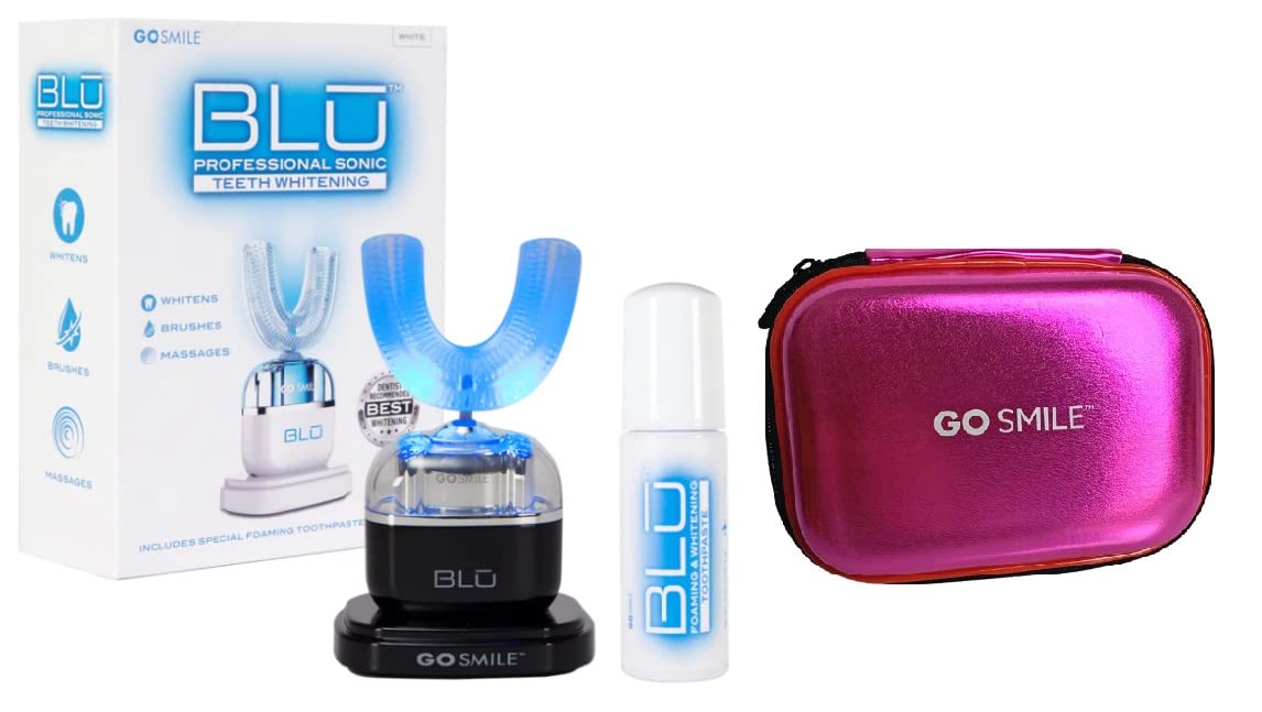 Go SmileSonic BLU Hands-Free Professional Teeth Whitening Kit Black with Hard Case Pink Compact Toiletry Bag
