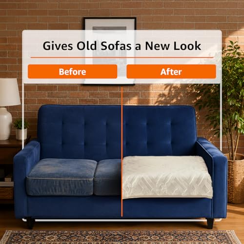 Image of Amazon Basics - Rabbit Fur Make Your Own Sofa Cover |70 x 120 cm|Microfiber Sofa Slipcover | 350 GSM (Beige, 2 Seater)