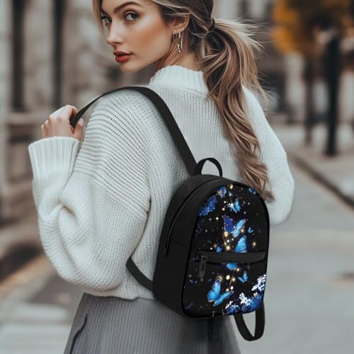 HUGS IDEA Blue Butterfly Backpack for Women Cell Phone Backpack Small Travel Backpack Womens Shoulder Bag Mini Daypack for Travel Party Casual Makeup Backpack for Girls3