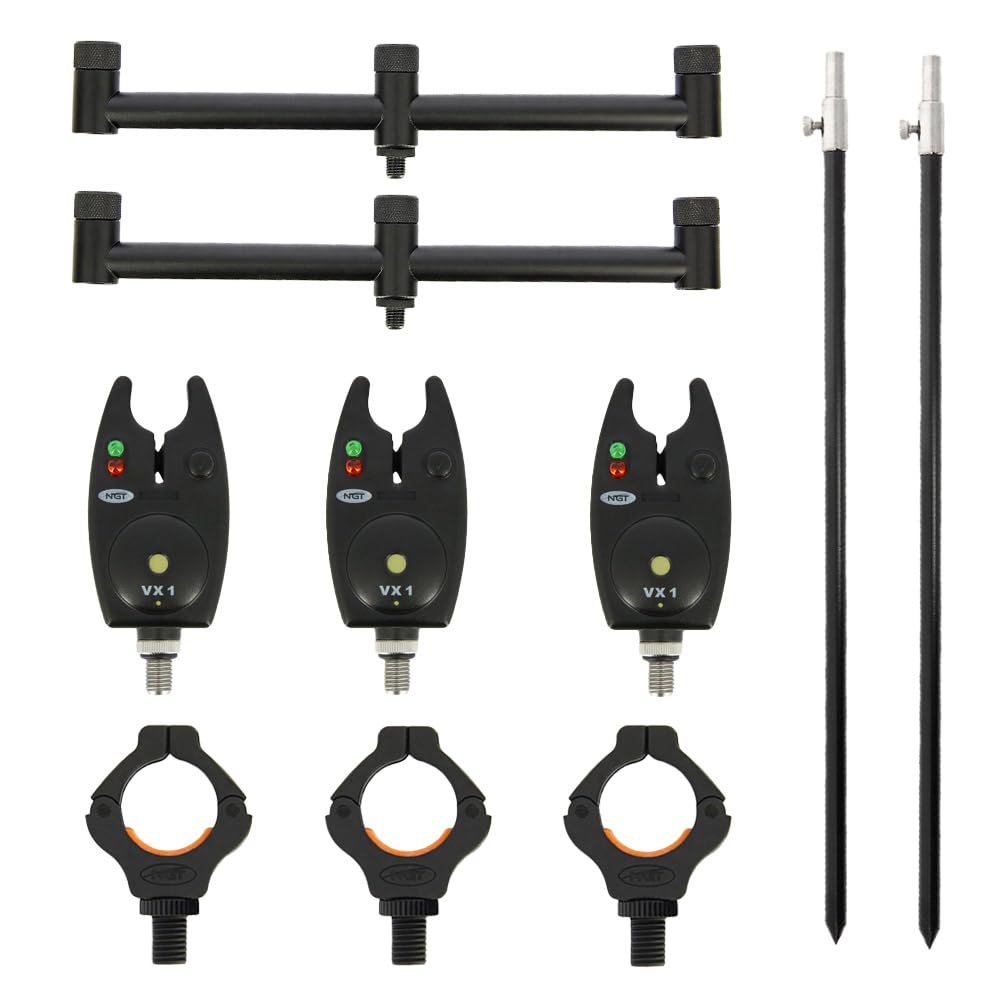 Rutenhalter Set für 3 Ruten - 3 Bissanzeiger Set mit Banksticks Buzzer-Bars für 3 Ruten und 3 Magnetische Rutenhalter, Angelrutenhalter Set, Rutenauflage Set, Angelrutenständer