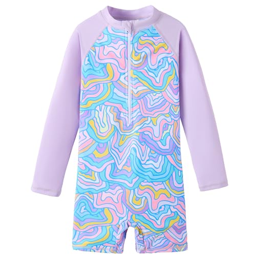 Image of UMELOK Girls Long Sleeve Rash Guard One Piece Swimsuits with UV Protection Sunsuit