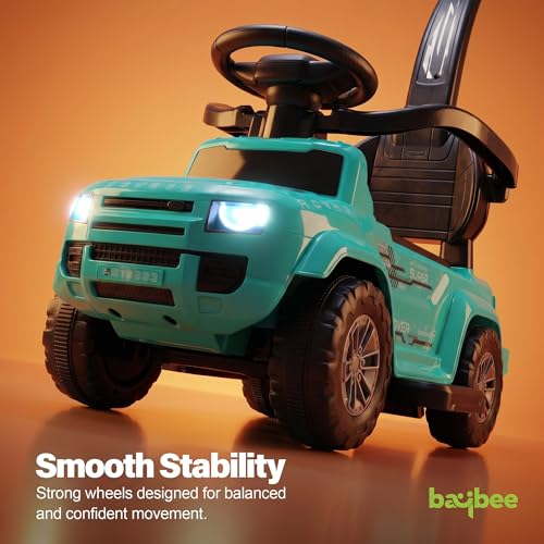 Image of Baybee Rover Pro Ride on Cars for Kids | Portable Baby Push Rideons with Parental Handle & Safety Guardrail | Ride on Car with LED Lights, Music & Backrest | Kids Car to Drive 1-3 Years (Teal Green)