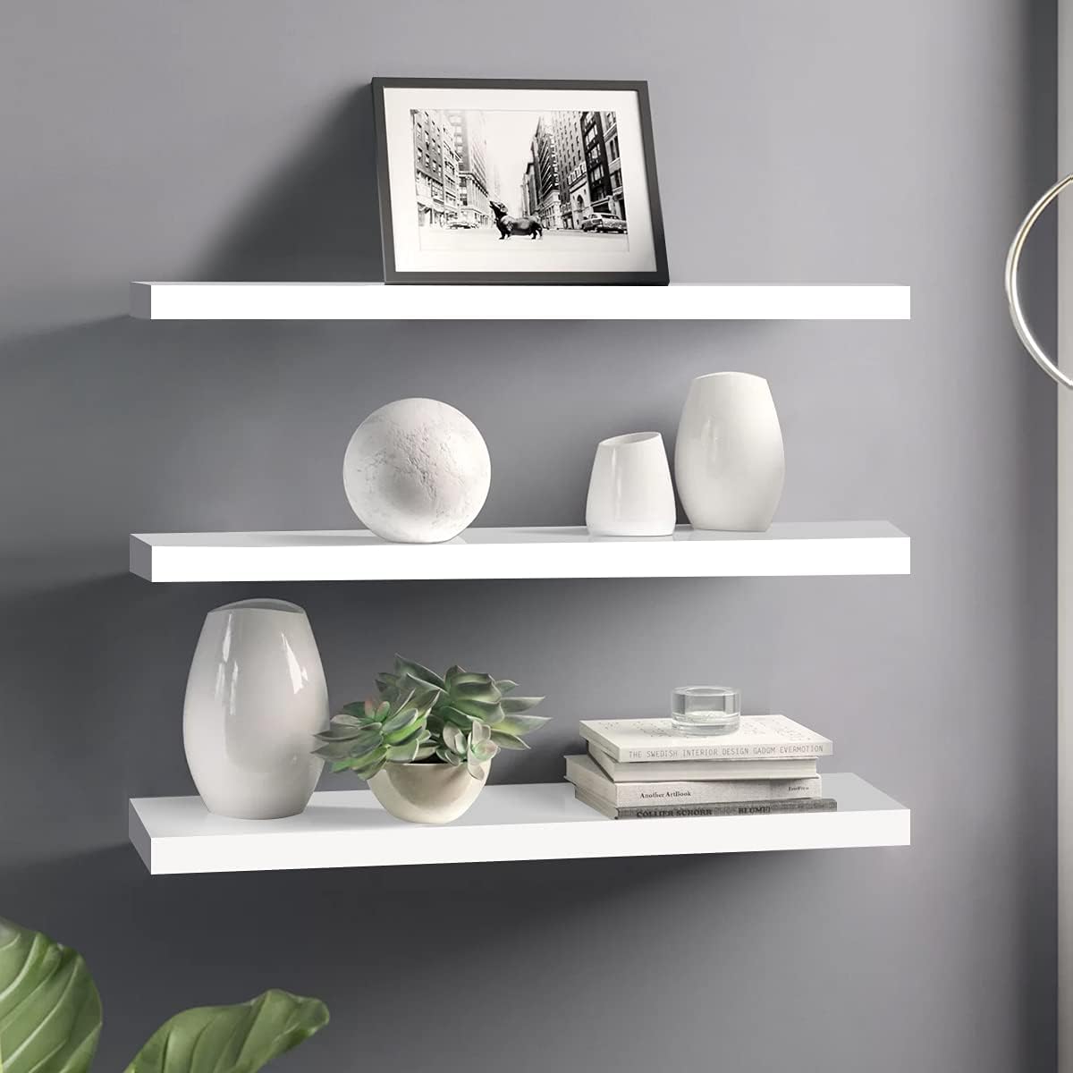 Wall Décor Floating Shelves,Book Display Shelf Wall Mounted Modern Style Home Decor Ledge Shelf,3 Pack White Wall Floating Shelves,Concealed Floating Wall Shelves
