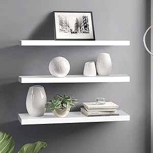 Wall Décor Floating Shelves,Book Display Shelf Wall Mounted Modern Style Home Decor Ledge Shelf,3 Pack White Wall Floating Shelves,Concealed Floating Wall Shelves