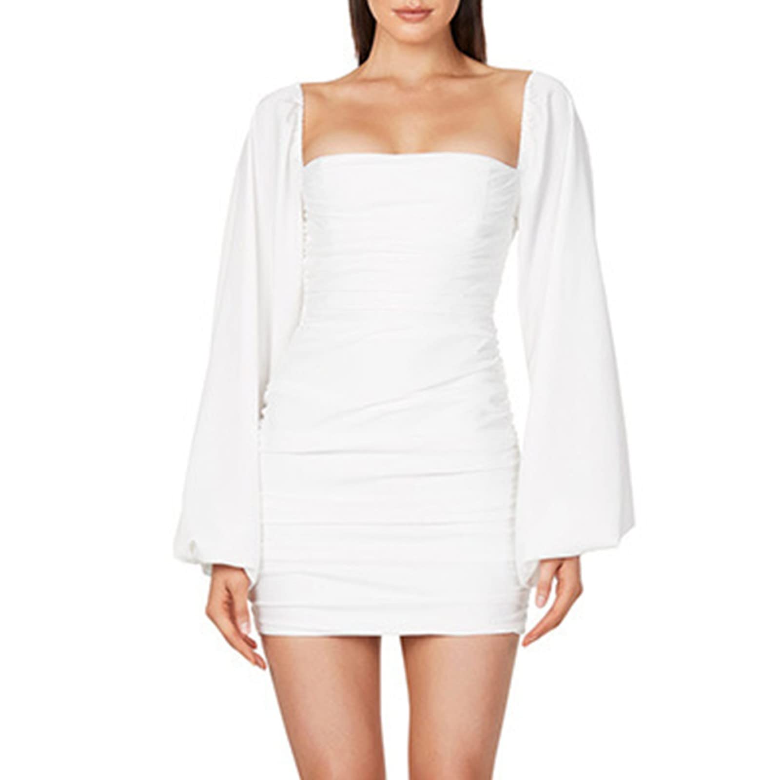 GenericCocktail Dress for Women Solid Color Elegant Long Sleeve Hip Bag Fashion Mini Dresses Sexy Classy Wedding Night Party Dress