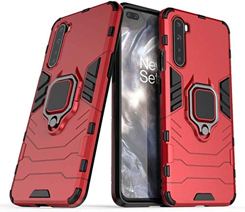 Image of WOW IMAGINE Shock Proof Back Case Mobile Cover for 1+ OnePlus Nord (Armor | Hybrid PC + TPU | Full Protection with Ring Holder Kickstand | Red)