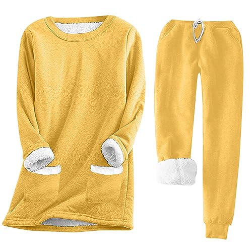 Womens Pajama Pets 2 Piece Crew Neck Fleece Lined Sweatshirts & Joggers Set Warm Fuzzy Cozy Sleepwear Pajama Sets