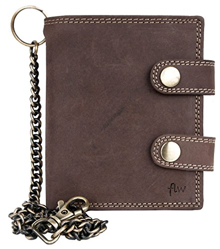 FLW Men's Brown Biker's Genuine Leather Wallet with 20 Inch Long Chain to Hang