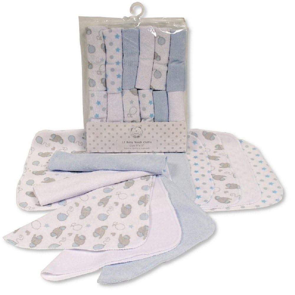 Pack Of 12 Reusable Baby Girl Boy Cotton Rich Wash Cloths Towel Flannel Wipes (Sky Blue)