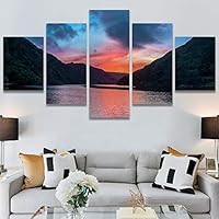 SIGNWIN 5 Panel Canvas Wall Art Reflected Sunset for Home Decorations Ready to Hang - 60