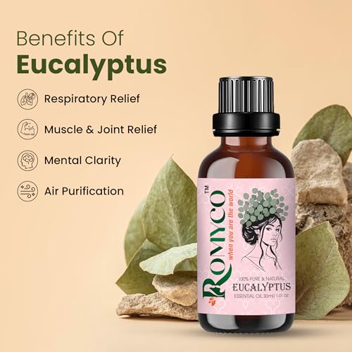 Image of Romyco Eucalyptus Essential Oil 30ml (Nilgiri) for Skin Hair Steam Inhalation & Massage | Aromatherapy Diffuser Oil | Premium Natural Undiluted Therapeutic Grade