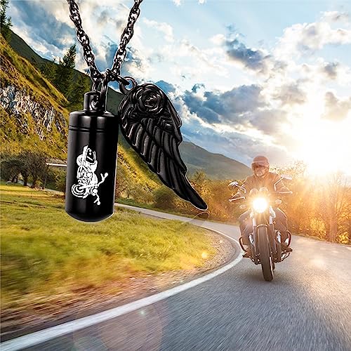Cylinder Urn Necklace for Ashes Memorial Ashes Necklace with Angel Wing Motorcycle Biker Memorial Urn Pendant Ash Keepsake Cremation Jewelry4