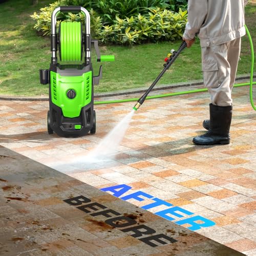 Electric Pressure Washer 5000 PSI, Power Wahser Powered with 33ft Pressure Hose, 4 Nozzles and Foam Cannon, Powerwahser for Home, Car,Fences,Patio, Green - Image 3