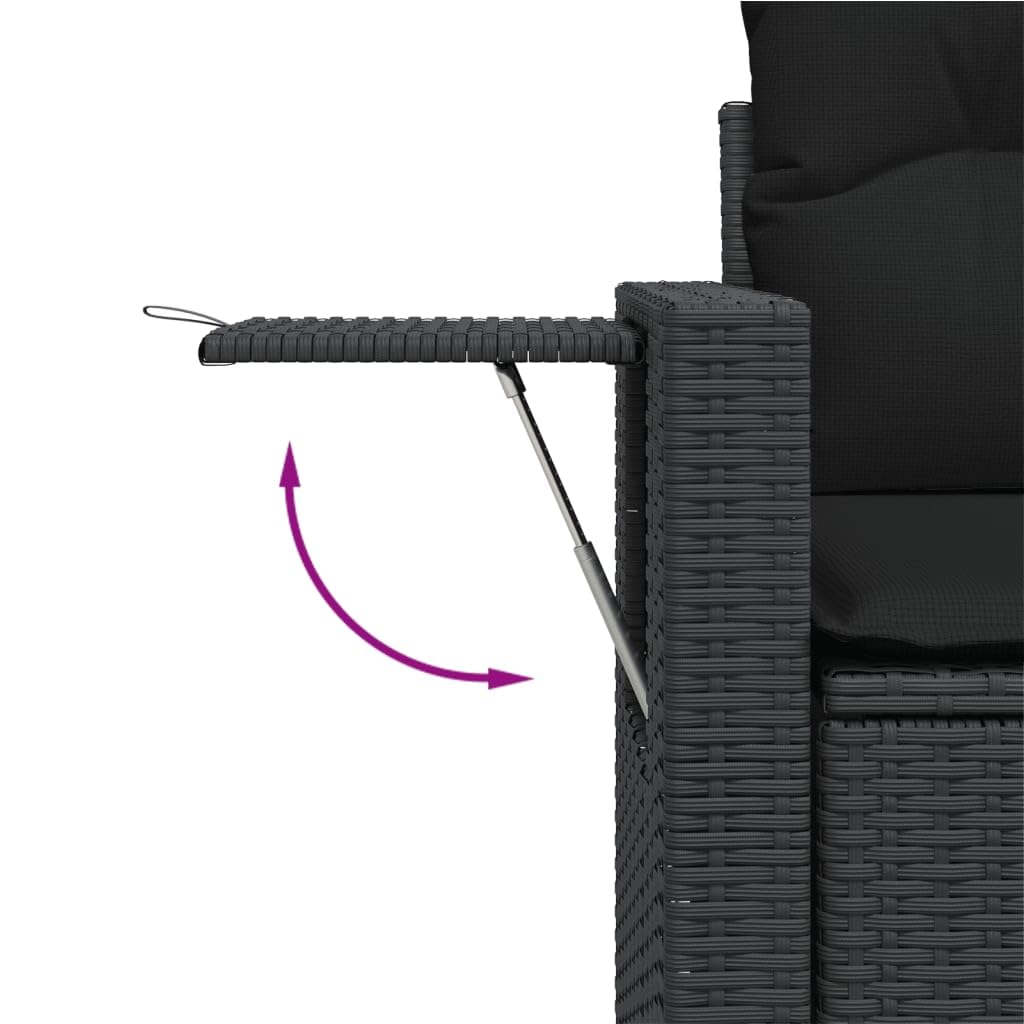 3-częściowy zestaw mebli ogrodowych z poduszkami, czarny polirattan, odporny na działanie promieni UV, modułowa konstrukcja na taras, balkon, na zewnątrz
