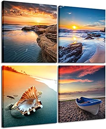 Wieco Art 3 Panels Blue Beach Sunrise White Wave Pictures On Canvas Wall Art Modern Stretched Seascape Canvas Prints Seaview Artwork For Home Office Decorations - View #5