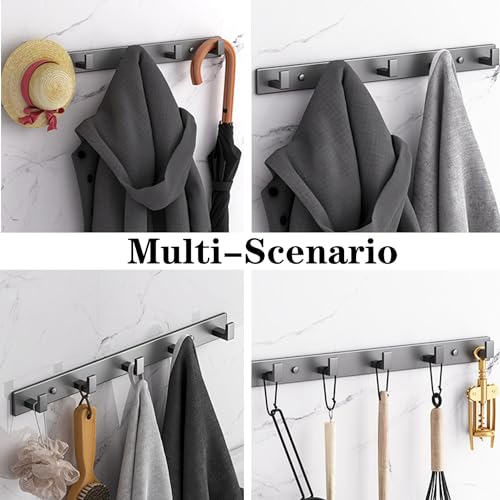 Image of Coat Rack, Heavy Duty Stainless Steel 3 Tri Coat Hook Hanger, Wall Mounted Wall Hooks, Rustic Clothes Hook /Key Hook Rail for Bathroom Kitchen Entryway(2 Pack, 3 Hook Grey)