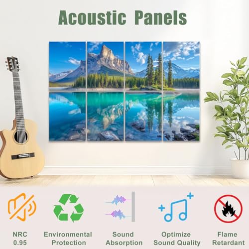 8 paneles acústicos artísticos con diseño de montaña y lago absorben sonido, autoclavables, 48"x32" para estudios y oficina miniatura 3