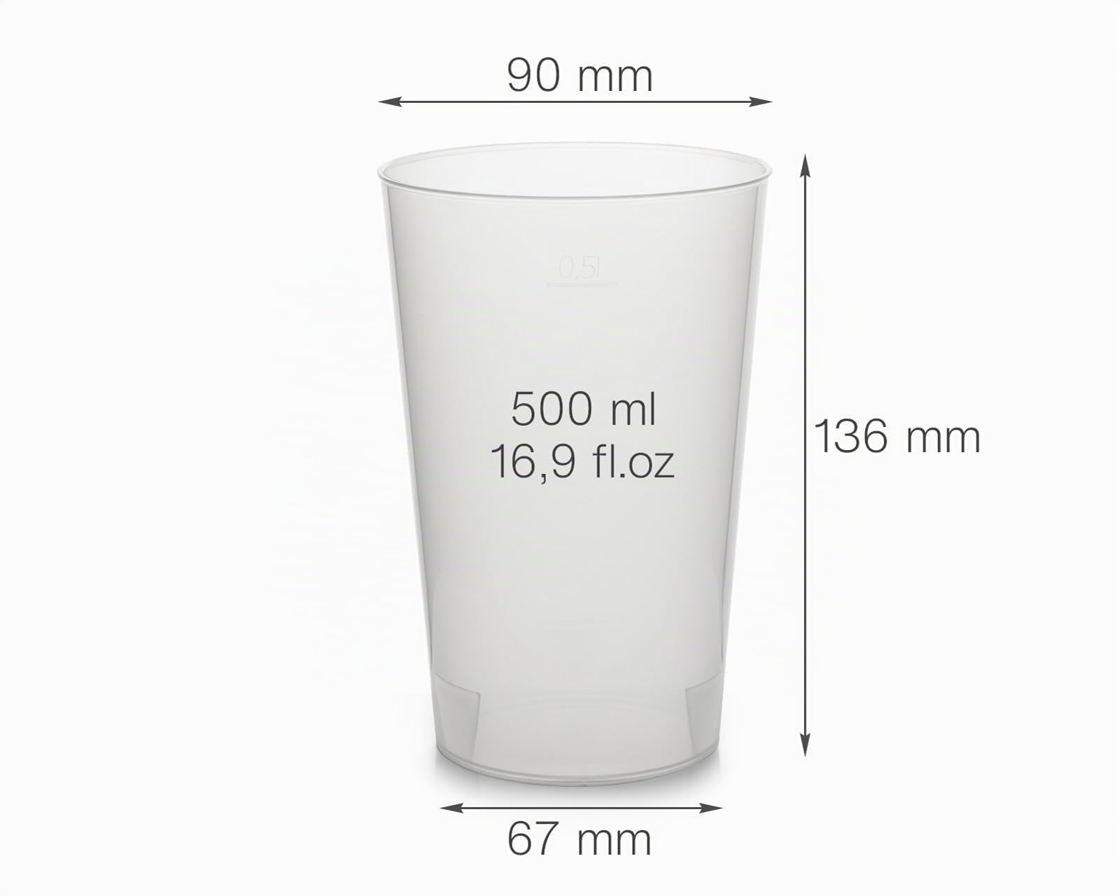336 stabile Mehrweg-Trinkbecher à 500 ml aus transparentem PP, stapelbar | Für größere Veranstaltungen und Festivals, hochwertige Partybecher mit angenehmem Trinkrand und stabilem Stand