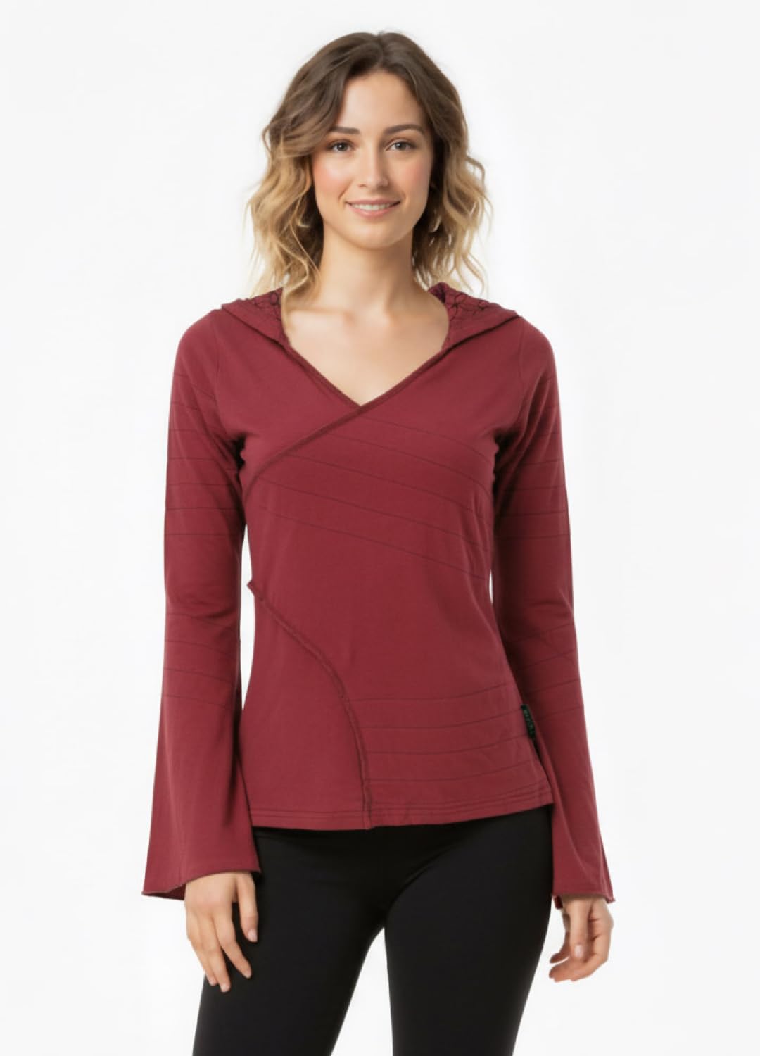 GURU SHOP Elfen Hoody, maglietta a maniche lunghe, Pixi, felpa con cappuccio Flower of Life, da donna, in cotone, maglione e maniche lunghe