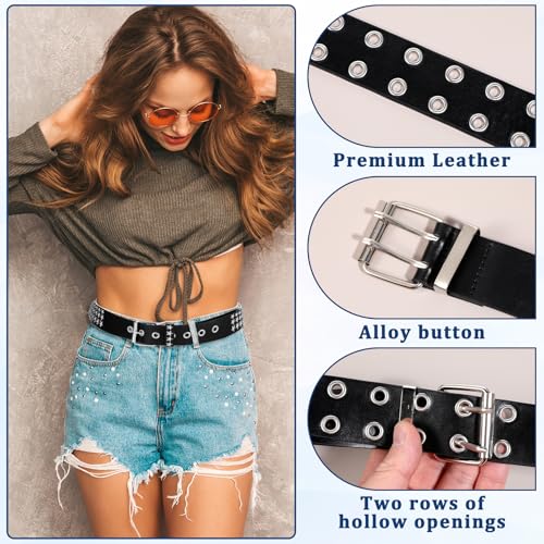 simarro 6 Pcs Black Studded Belts Y2K Belt, 44 inches Long Studded Rivet Double Grommet Belt Set Star Gothic Punk Rock Goth Punk Style Accessories for Men Women3