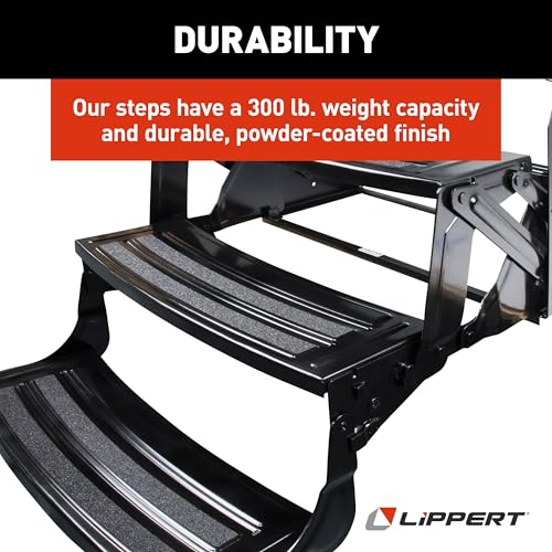 Image of Lippert 24 inch Radius Triple Manual RV Steps, 9 inch Rise for 5th Wheel RVs, Travel Trailers and Motorhomes, Anti-Slip Stepping Surface - 1774401