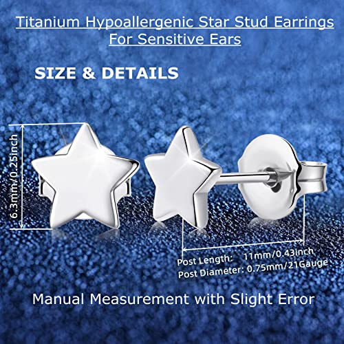 Titanium Earrings, Hypoallergenic Stud Earrings for Women Men Sensitive Ears Star/Moon/Lightning Bolt/Open Heart Premium High Polished (Shiny Grey)2