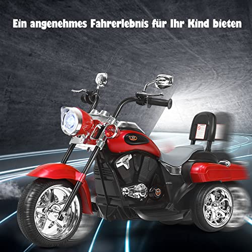 COSTWAY 6V Elektro Motorrad Kinder mit verstellbaren Scheinwerfer, Dreirad Elektromotorrad mit Sound | Hupe | Rückspiegel | Pedale, Geschwindigkeit 2,5-3 km/h (Rot) – Bild 3