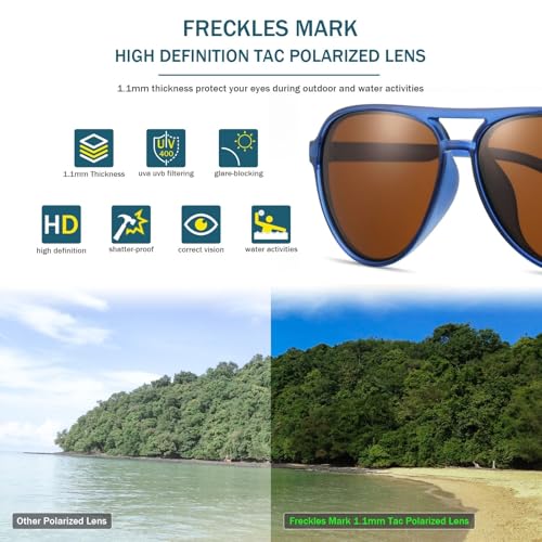 Image of Freckles Mark Classic Aviator Polarized Sunglasses for Men Women Double Bridge Retro 70s 80s Glasses Coloful Shades