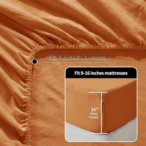 Image of LBRO2M 100% French Pure Linen Sheet Set 4Pcs, 16 inch Deep Pocket Queen Size