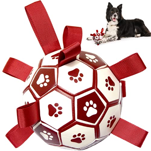 Hundespielzeug - Hundefußball mit Greif-Laschen für interaktives Spielen. Robuster Hundeball, Zerrspielzeug, Hunde Apportierball, Wurfspielzeug Hund schwimmend Cover