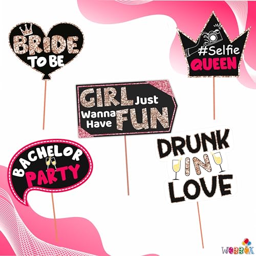Image of WOBBOX Bachelorette Party Photo Booth Props for Bride & Groom, Bridal Shower Props, Bachelorette Party Decoration, Bride to be Party Decorations Items- Copper Glitter with Pink Lime