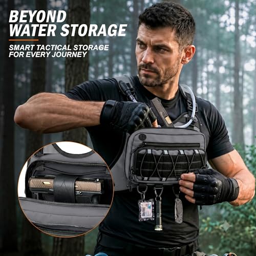 Image of BECOJADDE Running Vest for Men with 2L Water Bladder Tactical Hydration Backpack Adjustable Lightweight Chest Pack for Marathon Hunting Cycling