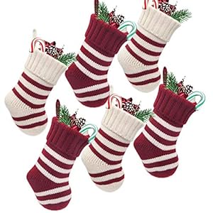 Limbridgechristmasministockings6pack9inchesknittedknitstriperusticholidaydecorationsgoodiebagsforfamilyandfriendsburgundyandcream Urban Country Home Decor Limbridge christmas mini stockings 6 pack 9 inches knitted knit stripe rustic holiday decorations goodie bags for family and friends burgundy and cream urban country home decor