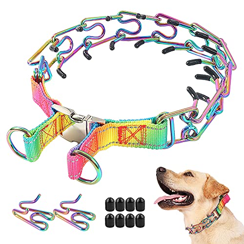 Mayerzon Dog Prong Training Collar, Stainless Steel Choke Pinch Dog Collar with Comfort Tips (Medium,3mm,19.7-Inch,14-18" Neck, Rainbow)
