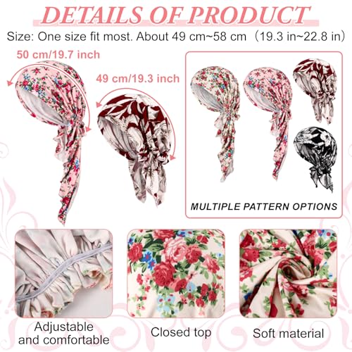 Fingertip WD 4 Pcs Chemo Headwear for Women, Pre Tied Cancer Cap Turban Hat