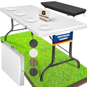 KESSER® Buffettisch Tisch klappbar Kunststoff 183x76 cm Campingtisch Partytisch Klapptisch Gartentisch für Garten, Terrasse und Balkon zusammenklappbar 6 Personen inkl. Cover & Tragegriff, Weiß