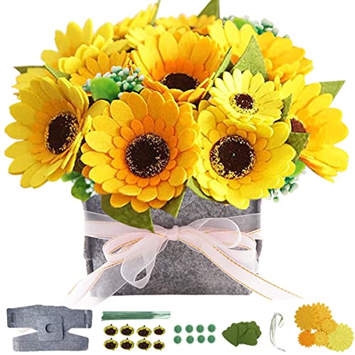 Image of BAZIMA DIY Felt Flower Art Craft Kit, Sunflower Pot Bonsai Kit, Floral Gifts, Beginner Craft Kit, Arrange Pre-Cut Flowers and Foliage