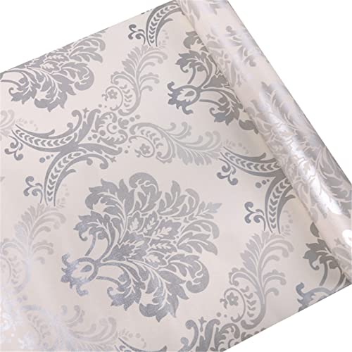 Hsvanyr Grey Damask Self-Adhesive Removable Shelf Liner for Kitchen Cabinet Dresser Drawer Covering 17.7 Inch by 30 Feet,Dust-Proof,Waterproof,Wipe Clean Wall Paper Sticker