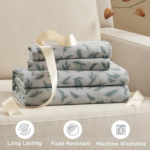 Image of Woolrich Cotton Sheet Set Cottage Charms Print, 100% Cotton Flannel Sheets Warm & Fuzzy Bedding Set Cal King Size Sheets, Fitted Pocket Fits Up to 14 inch Mattress, Cal King Pine Branches, 4 Piece