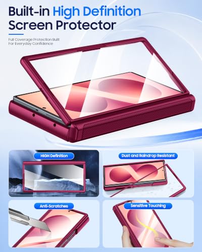 Image of for Samsung Galaxy Z Fold 8 Ultra Case Wallet & HD Screen Protector | Card Holder RFID Blocking, Slide Lens Cover, Hinge Protection, Shockproof Phone Cover for Z Fold 8 Ultra (Rose Red)