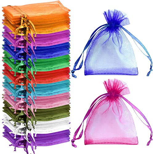 100 pieces Pochette Cadeau Coloré Sachet organza Gift Bags Bijoux Sac Pochette Cadeau en 7x9 cm Tulle Bonbon Dragees Sachets bijoux de Lavande Marriage Sacs à Cordon petit pochette tissu Cover