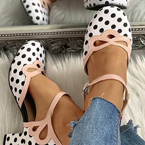 Polka Dot Mary Jane Shoes Ladies Dressy Round Toe Pumps Chunky Low Heels Sweet Ankle Strap Sexy Party Dress Shoes3