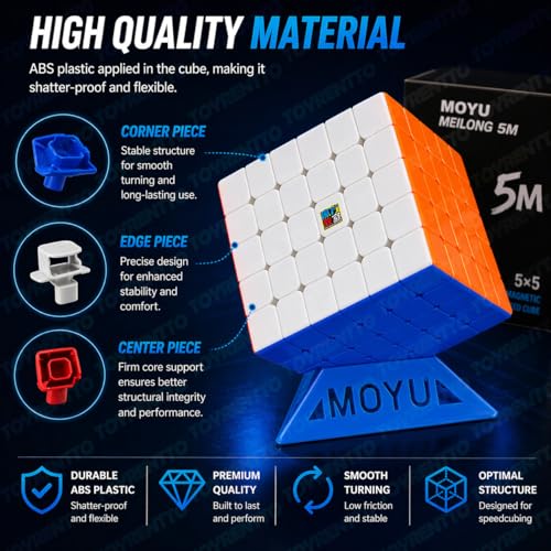 Image of Kid Moyu MFJS MeiLong 5M 5x5 Magnetic Cube Stickerless, 5x5x5 Speed Cube Puzzle for Kids and Adults, Smooth Turning High Speed Brain Teaser Toy with Stand and Screwdriver