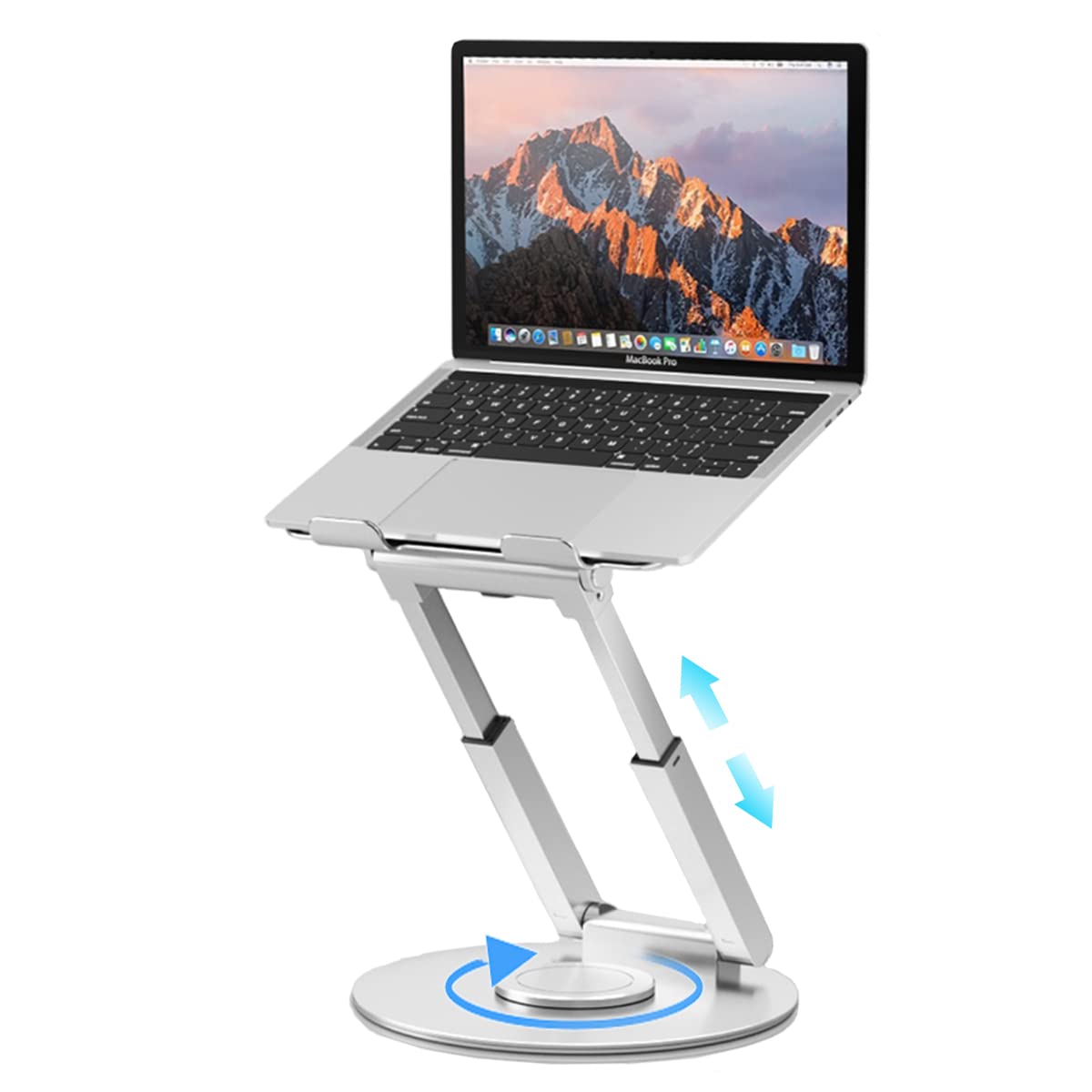 Proffisy Laptop Stand,Aluminum Laptop Stand for Desk Ergonomic Sitting/Standing Laptop Riser with 360° Rotating Base,Foldable Laptop Holder Adjustable Height Up To 18.9" (Silver)