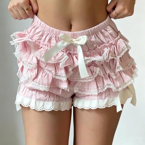 Image of Women Y2k Lolita Bloomers Ruffle Pumpkin Panties Bottom Lace Trim Layered High Waist Shorts Pettipants